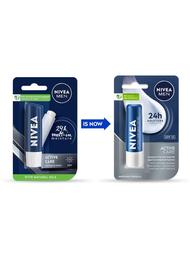 NIVEA MEN Active Care 4.8g Lip Balm|24 H Melt in Moisture Formula|Natural Oils|Nourished Lips,4.8 g (Pack of 1) - Image 2